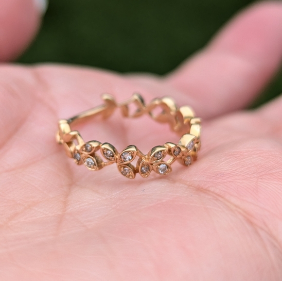 14K Rose Gold Diamond Floral Petal Vine Ring Band - Picture 9 of 9